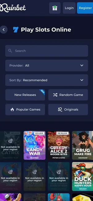 Rainbet mobil auf dem Smartphone